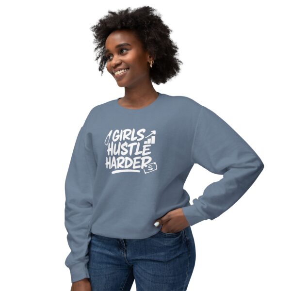 Girls Hustle Harder Womans Lightweight Crewneck Sweatshirt - Image 7