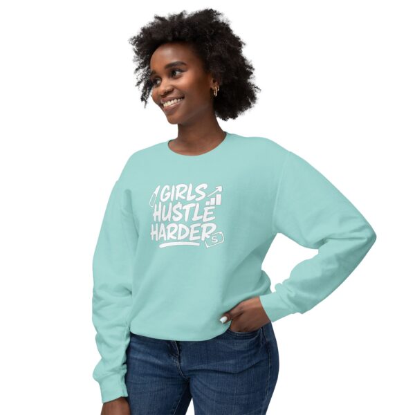Girls Hustle Harder Womans Lightweight Crewneck Sweatshirt - Image 3