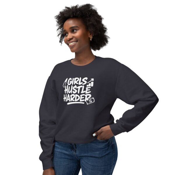 Girls Hustle Harder Womans Lightweight Crewneck Sweatshirt - Image 11