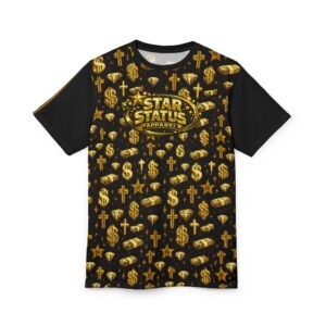 Gold Icons All-Over Print Tee — "Star Status" Logo