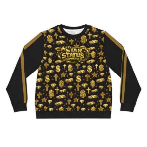 Gold Icon Pattern Star Status Sweatshirt — Money, Stars & Crosses All-Over Print